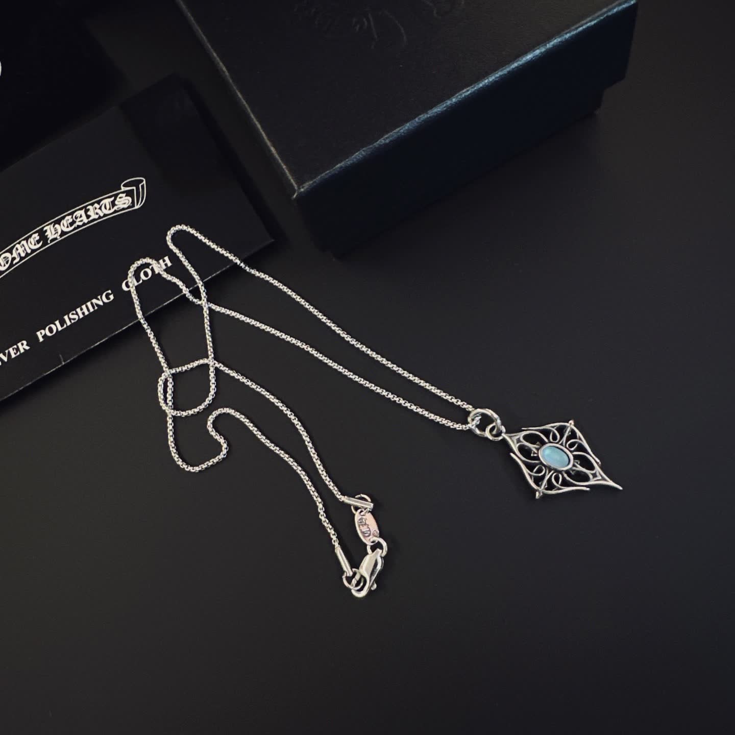 Chrome Hearts Chromeharts Silver Filigree Pendant with Blue Stone